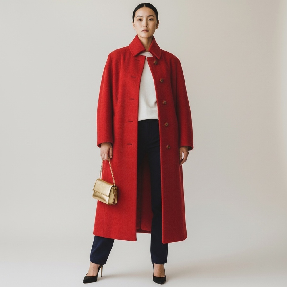 Vintage IGLWU 100% luxurious cashmere Long Red winter Coat Size L retro antique